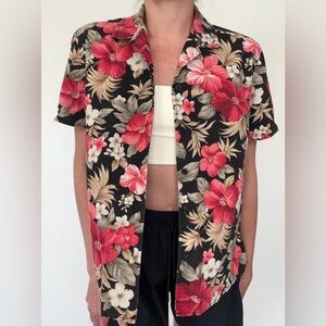 Vintage Floral Hawaiian Aloha Linen Cotton Blend Medium